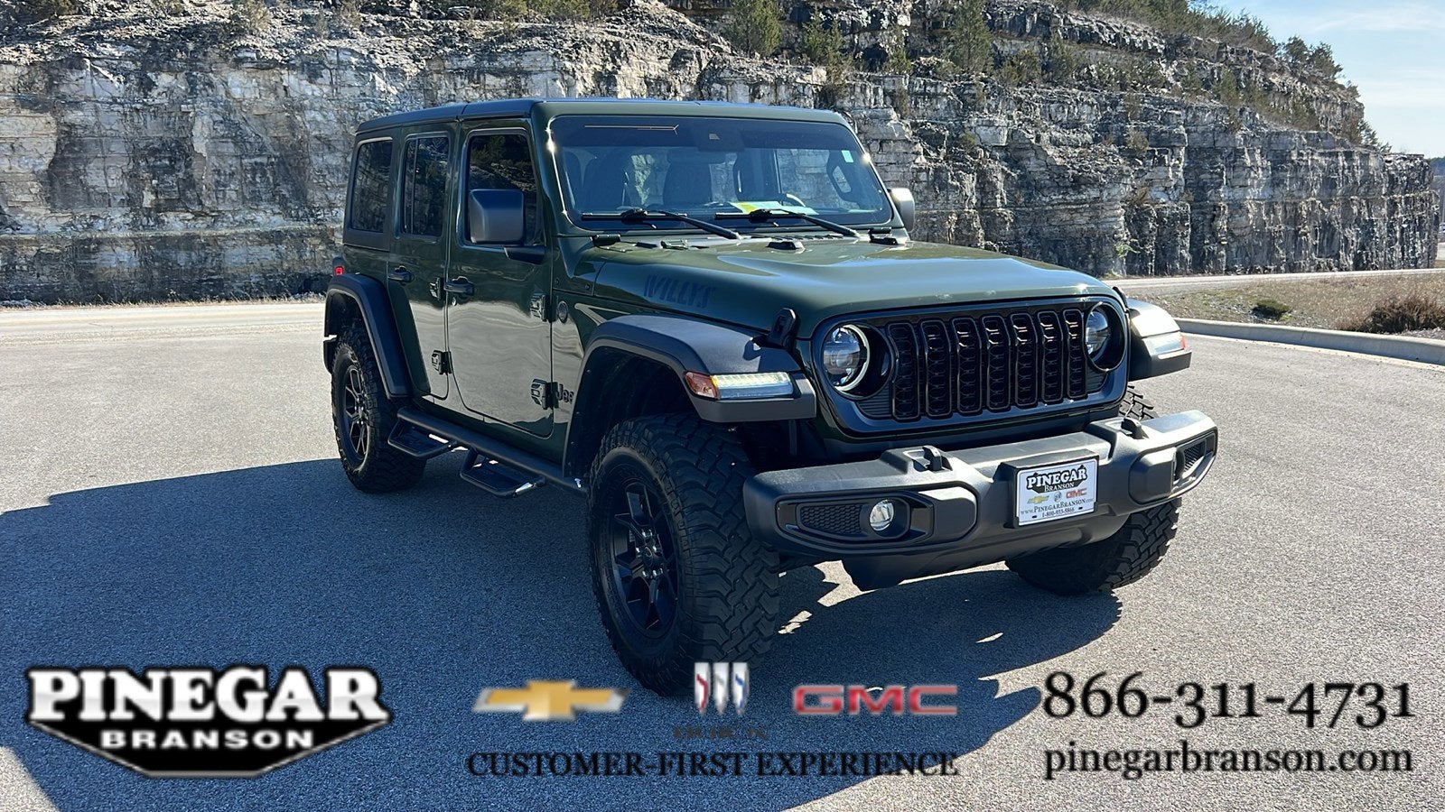 2024 Jeep Wrangler Willys in Green — front three-quarter view