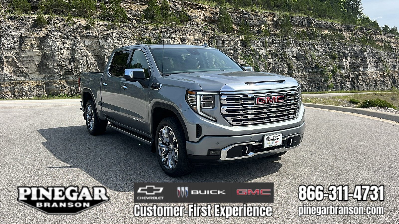 2026 GMC Sierra 1500 Denali in Sterling Metallic — front three-quarter view
