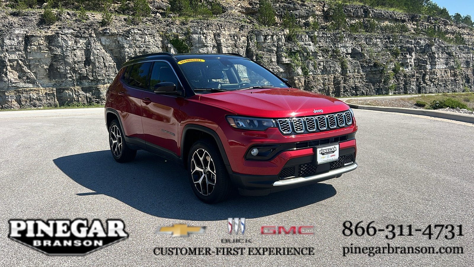 2025 Jeep Compass Limited in Red — front three-quarter view