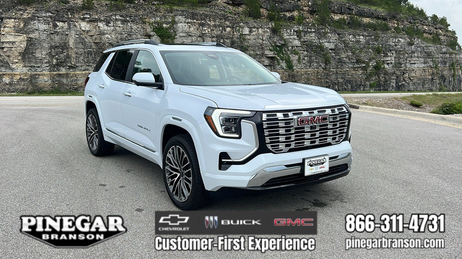 2026 GMC Terrain Denali in Glacier White Tricoat — front three-quarter view
